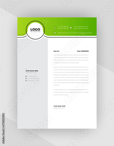 Green color Corporate letterhead template design.