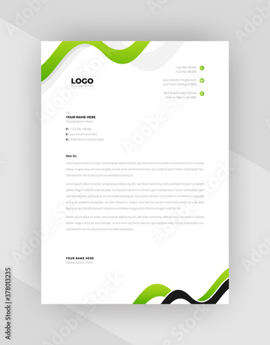 Green & Black color Creative letterhead template design.