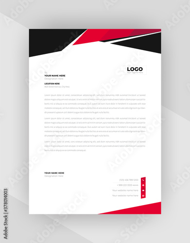 Red & Black Abstract Creative letterhead template design.