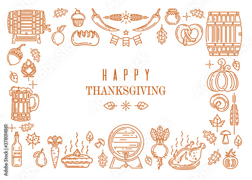 Design frame of autumn elements for Thanksgiving Day. Happy Thanksgiving. Vector illustration