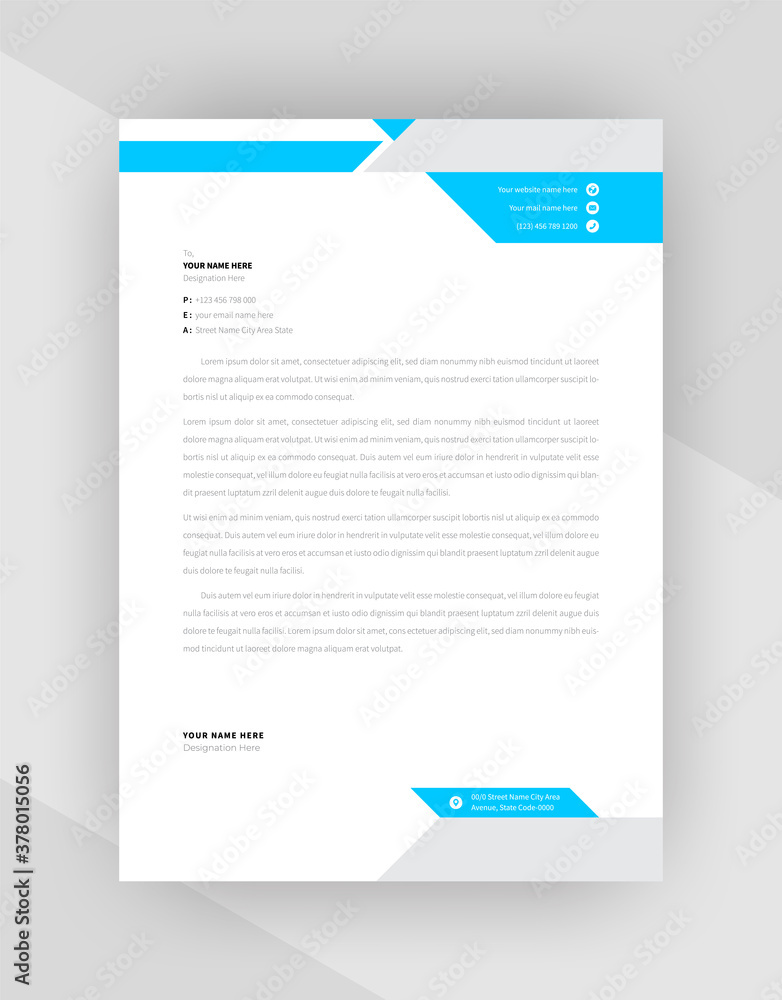 Creative letterhead template design With Cyan Color. Creative letterhead template design With Cyan Color.