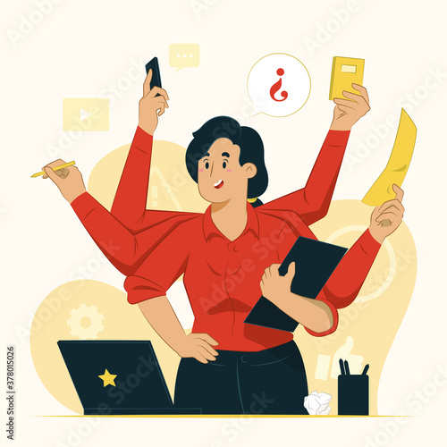 Multitasking concept businesswoman illustration