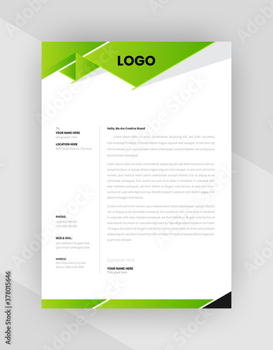 Green color Corporate letterhead template design.