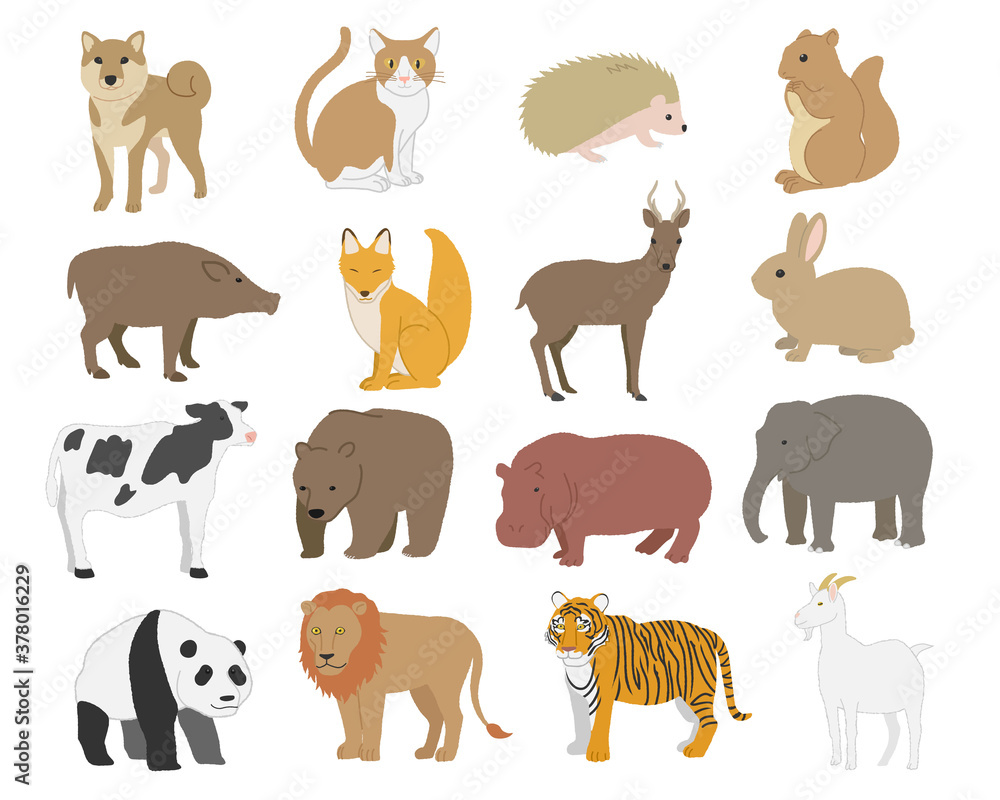 Fototapeta premium Animal illustration material set / vector
