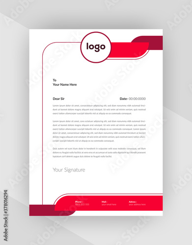 Red Color Abstract letterhead template design With Corporate Style.