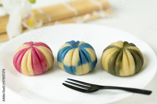 Japanese traditional confectionery cake wagashi or temari mooncake