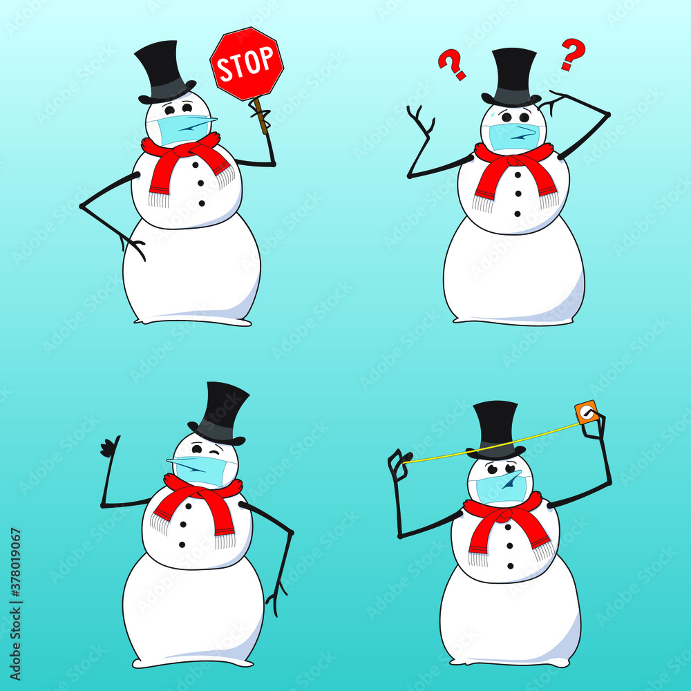 Vector Snowman with Face Mask - Instructional