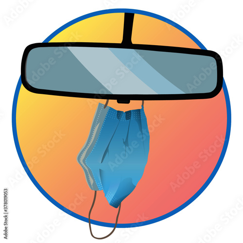 Face Mask in Rear View Car Mirror Vector 2020