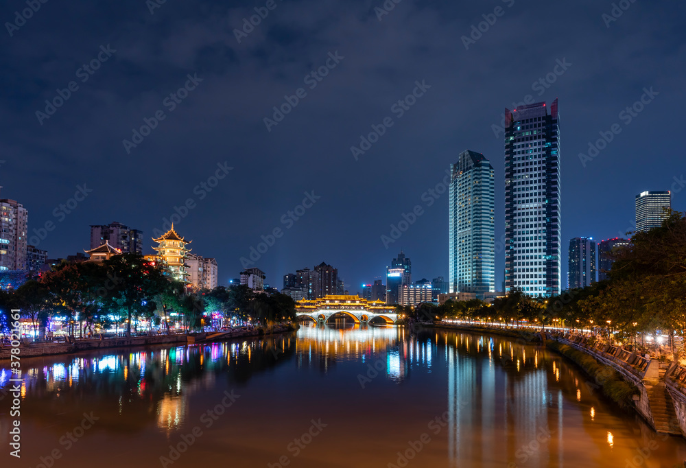 View of Chengdu city in China at night