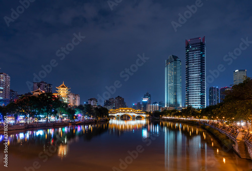 View of Chengdu city in China at night photo