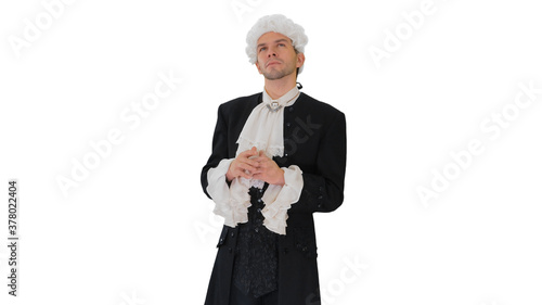Картината върху платно Man dressed in courtier frock coat and white wig thinking and fi