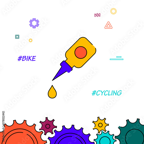 Bicycle grease filled line vector icon, simple illustration, related bottom border.