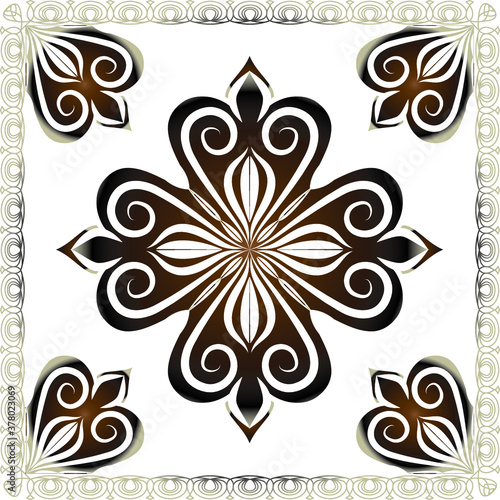 Decorative pattern of red and brown baroque motif with flowers design Illustration.scarf design vector illustration.
