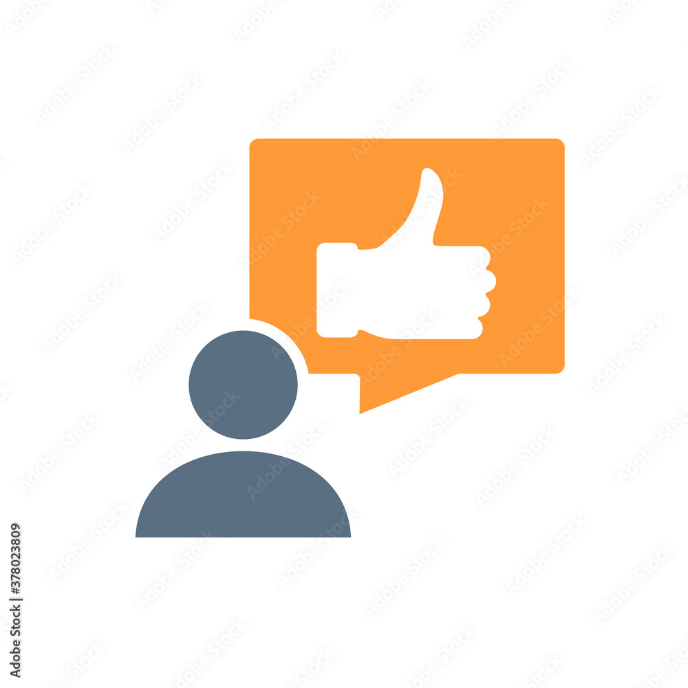 Human with thumb up in speech bubble colored icon. Like, user feedback, comment symbol Human with thumb up in speech bubble colored icon. Like, user feedback, comment symbol