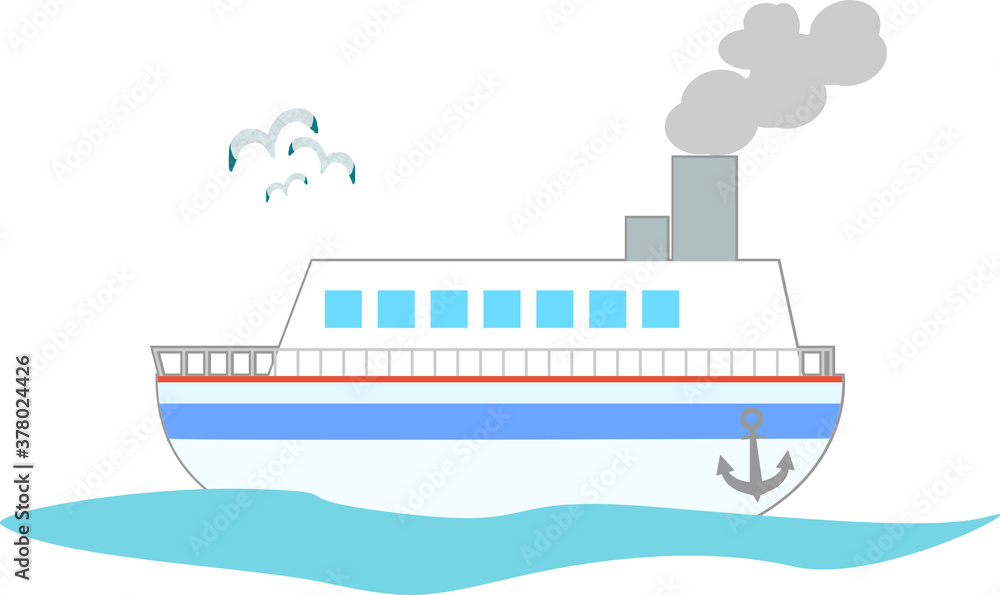 可愛い船とかもめと海のイラスト 可愛い船とかもめと海のイラスト