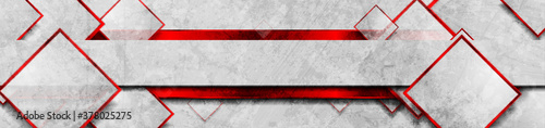 Hi-tech red glossy grunge geometric banner with squares. Abstract tech vector background