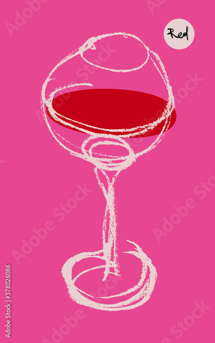 Wineglass icon for logo design. Hand-drawn line art with artistic pencil texture. Silhouette of wine glass for emblem vineyard, organic wines banner, autumn wine festival, bar sign template.