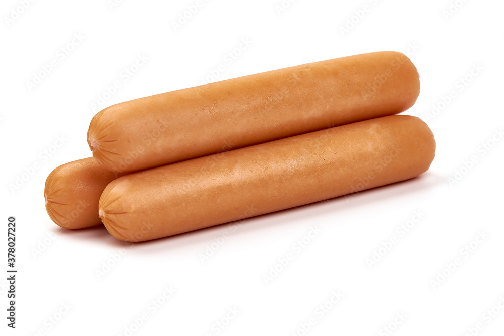 Boiled sausages, isolated on white background Boiled sausages, isolated on white background