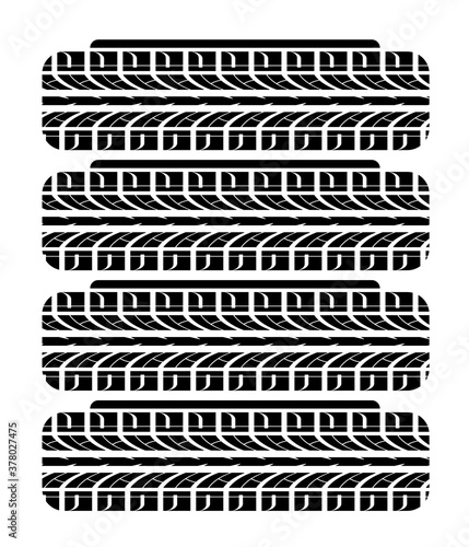 Car wheels in stack. Change of tires before the start of season. Car wheel imprint ornament. Vector