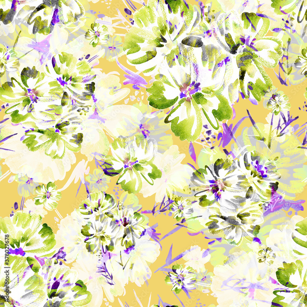 Fototapeta premium Seamless pattern of blue wildflowers