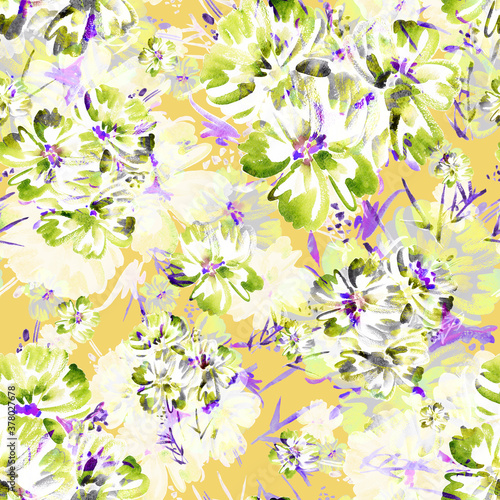 Seamless pattern of blue wildflowers