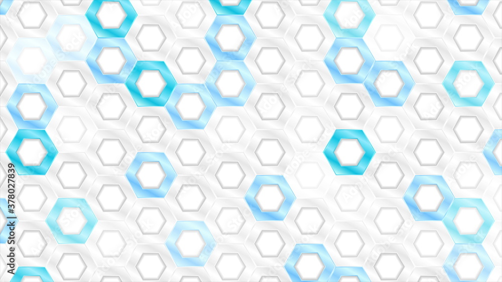 White and blue glossy hexagons tech background