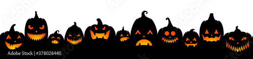 Black halloween pumpkin lantern silhouette seamless pattern illustration isolated