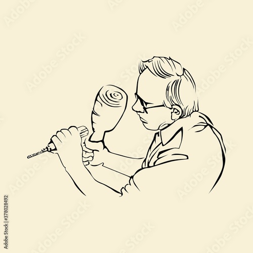 Artisan Crafting Outline Drawing Illustration of a Man working on Wood Craft