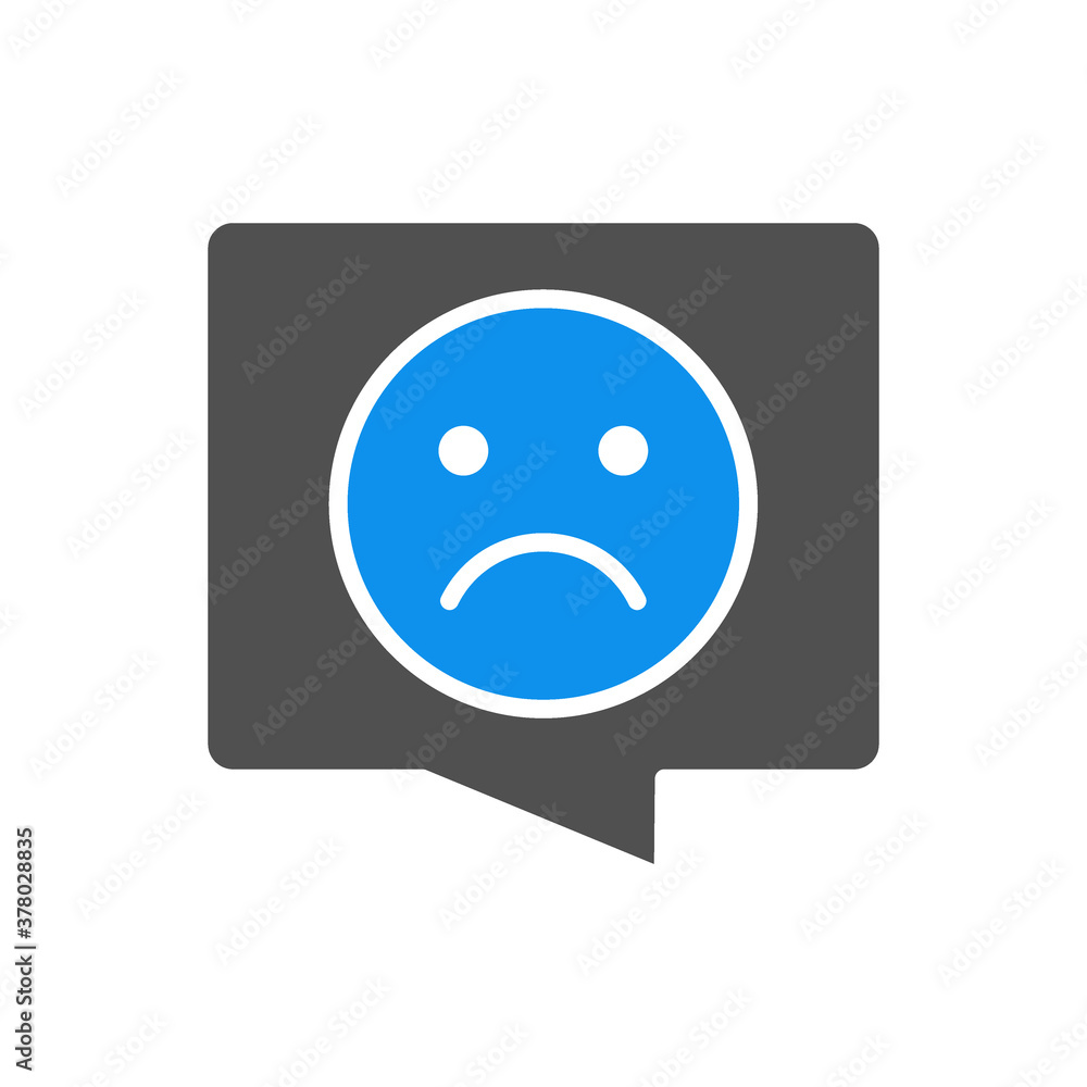 Speech bubble with sad face colored icon. Chat symbol, unpleasant communication, negative feedback symbol Speech bubble with sad face colored icon. Chat symbol, unpleasant communication, negative feedback symbol