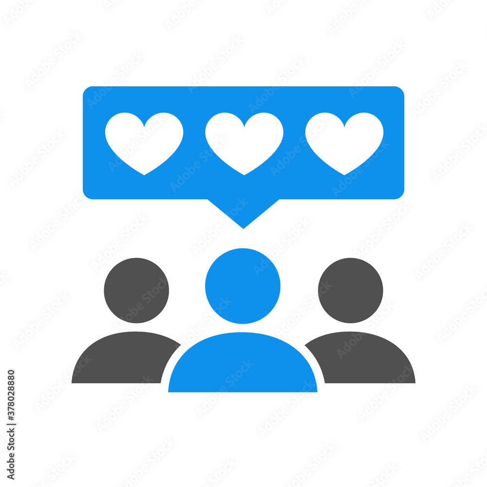 People with hearts colored icon. Client satisfaction, happy customers, positive feedback, love, like symbol People with hearts colored icon. Client satisfaction, happy customers, positive feedback, love, like symbol