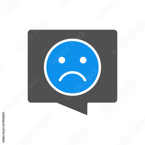 Speech bubble with sad face colored icon. Chat symbol, unpleasant communication, negative feedback symbol