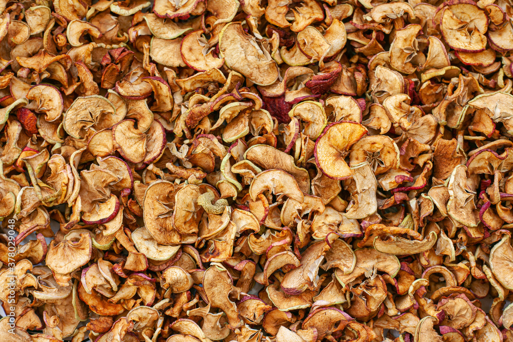 Dried apple slices. top view Dried apple slices. top view