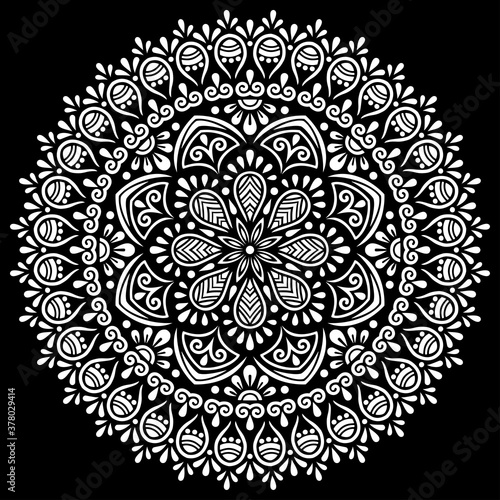 White mandala on black Pattern Stencil Doodles Sketch