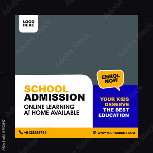 school admission template for social media ad. Education template of flyer