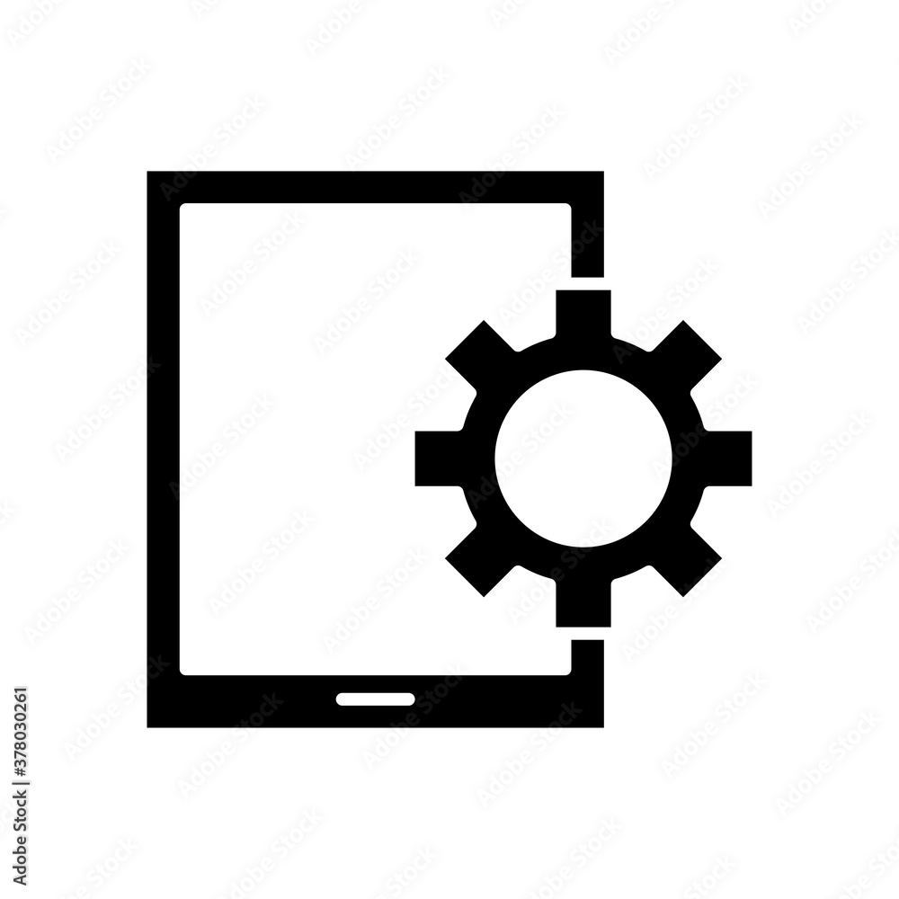 tablet device tech with gear silhouette style icon tablet device tech with gear silhouette style icon