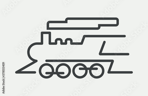 Speeding vintage train editable vector icon. Isolated on white background.