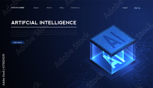 Artificial intelligence, machine learning, ai, data deep learning for future technology artwork, mining, isometric, neural network, machine programming and Responsive web banner. vector Illustration.