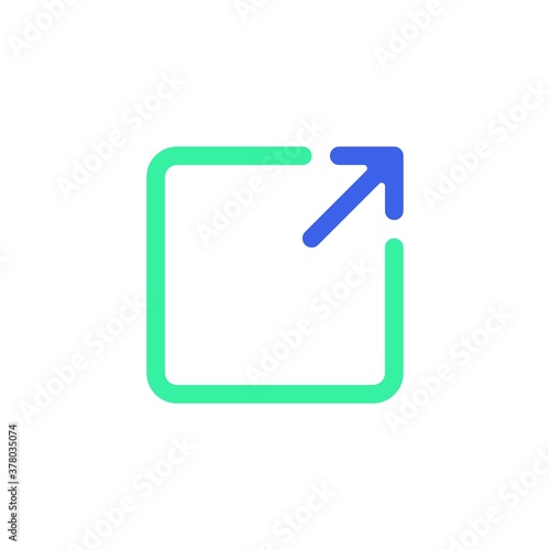 External link icon vector, filled flat sign, bicolor pictogram, share arrow green and blue colors. Symbol, logo illustration