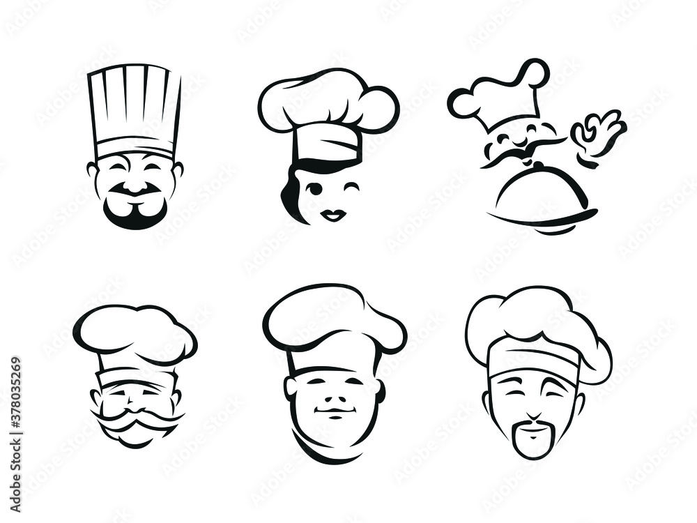 Kitchen Chef icon cartoon Vector illustration. Bakery symbol. cooking sign,  emblem isolated on white background, line art drawing style for graphic and  web design, restaurant logo. Stock Vector | Adobe Stock