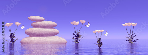 zen stones and flowers