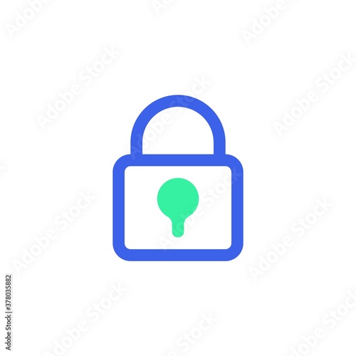 Lock, password icon vector, Padlock filled flat sign, Security lock bicolor pictogram, green and blue colors. Symbol, logo illustration