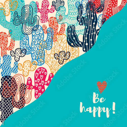 Bright postcard with decorative cacti.
