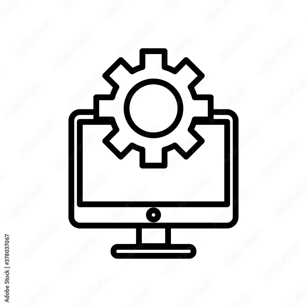 desktop computer monitor with gear line style icon desktop computer monitor with gear line style icon