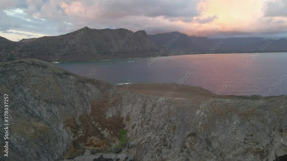 A flyover of the Manana Island or Rabbit Island in Hawaii A flyover of the Manana Island or Rabbit Island in Hawaii