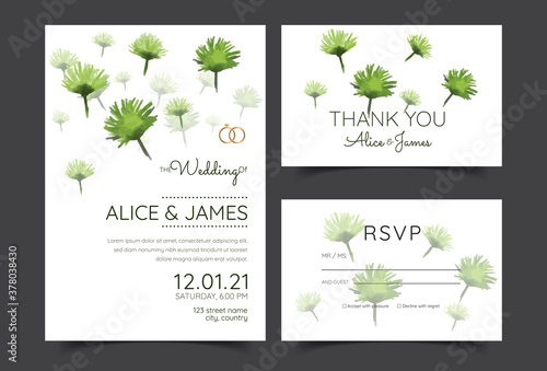 Elegant watercolor wedding invitation card with greenery leaves  