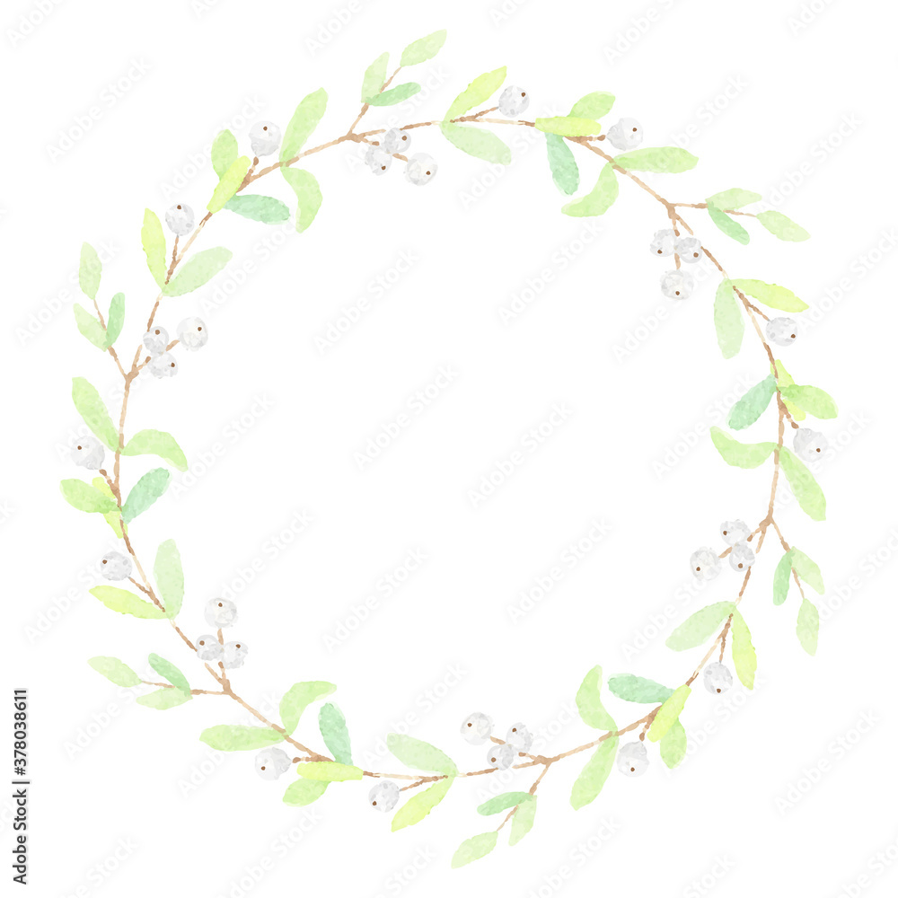 minimal watercolor snow berry christmas wreath frame with copy space