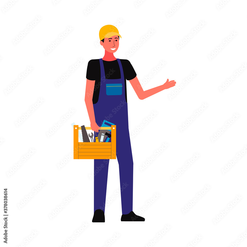 Repairman or construction worker flat vector illustration isolated.