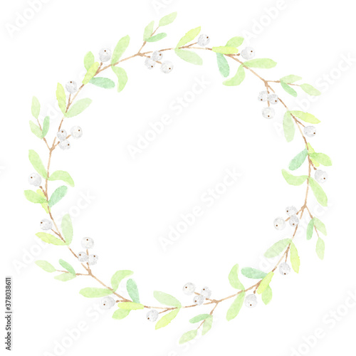 minimal watercolor snow berry christmas wreath frame with copy space