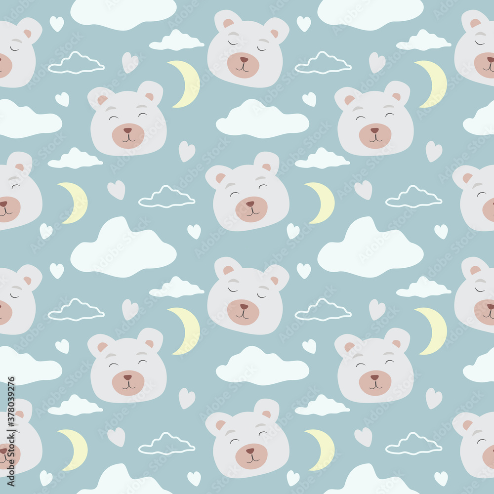 seamless pattern with cute white bears on blue background seamless pattern with cute white bears on blue background