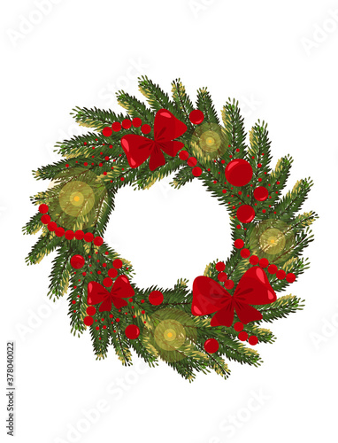Christmas wreath of Christmas tree with red decorations